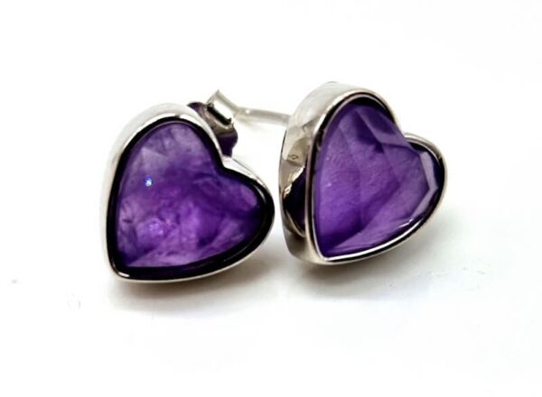 Boucle d'oreilles argent 925 cœur Améthyste