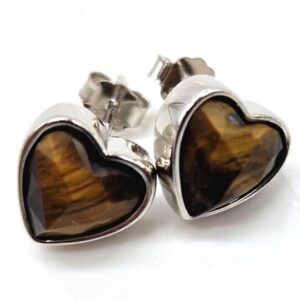 Boucle d'oreilles argent 925 cœur Oeil de Tigre