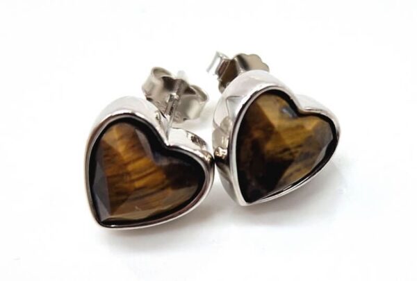 Boucle d'oreilles argent 925 cœur Oeil de Tigre