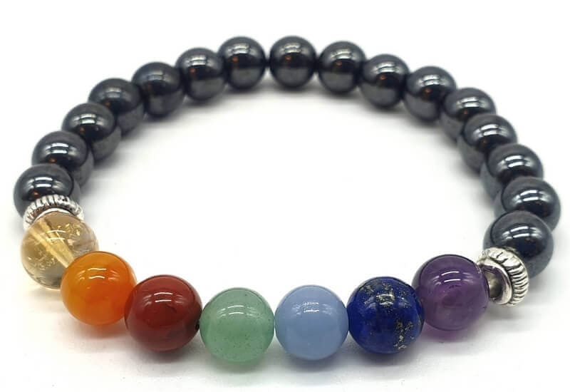 Bracelet perle 8mm Hématite & 7 chakra