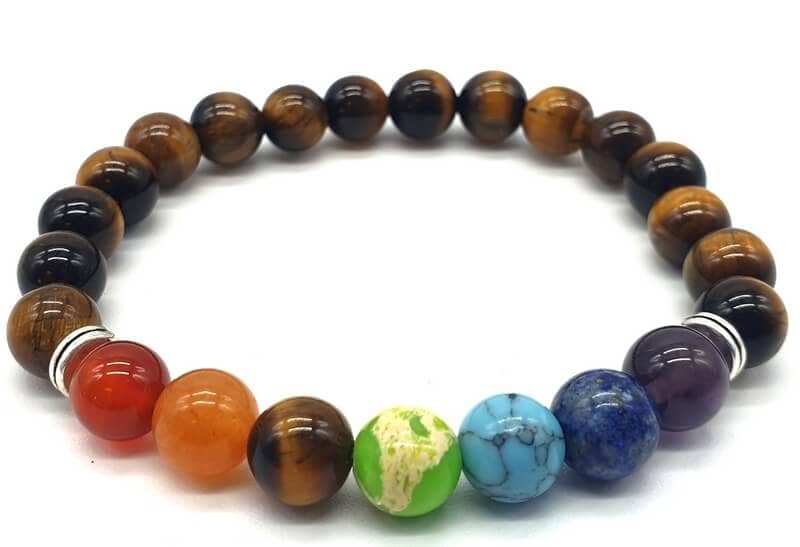 Bracelet perle 8mm Œil de Tigre & 7 chakra